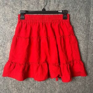 4Si3nna Woman’s Small red tiered ruffle mini skirt with an elastic waistband